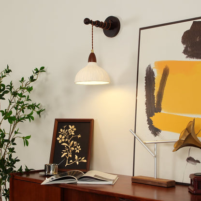 Soren Wall Lamp - Handmade White Rice Paper Shade, Walnut Wood
