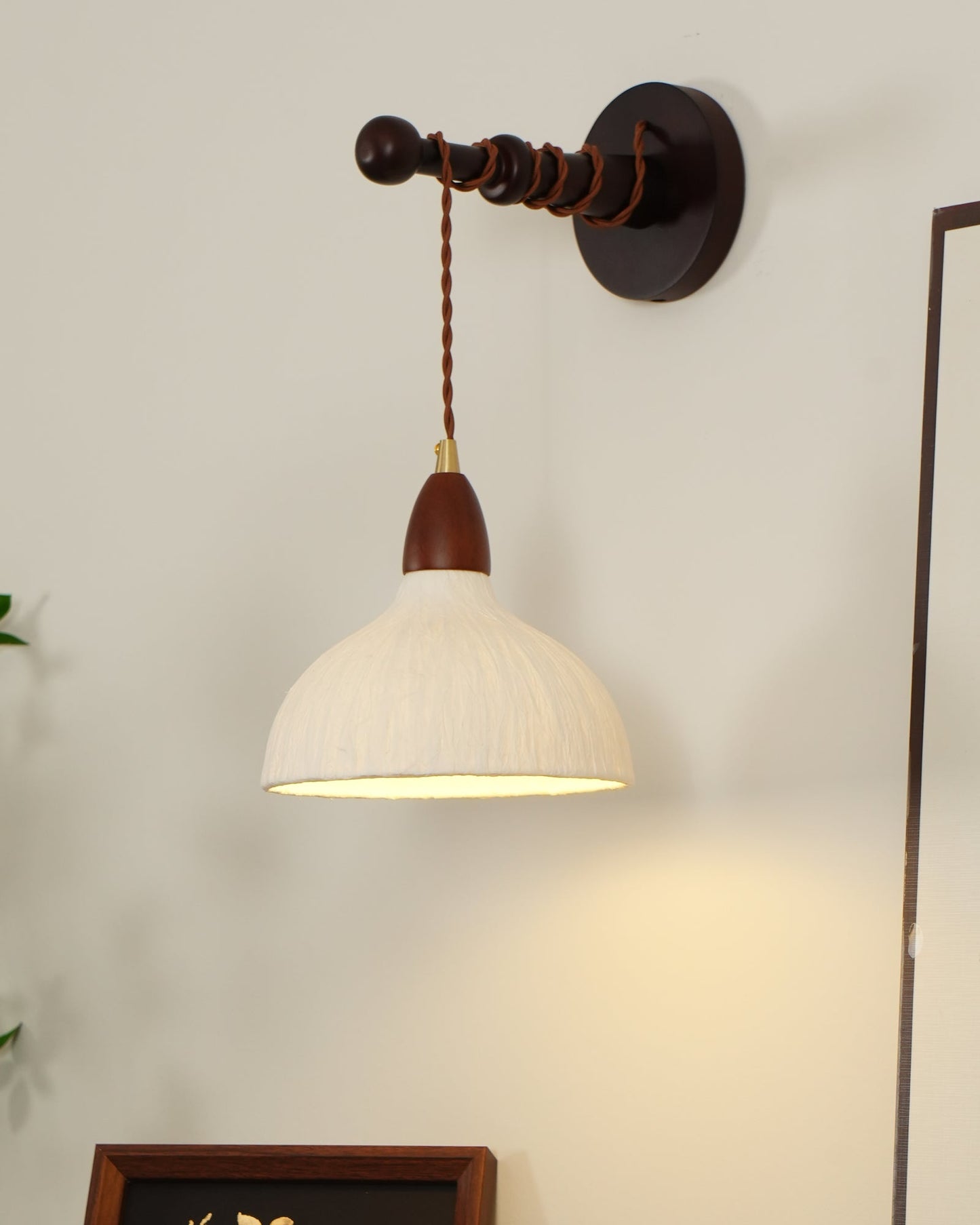 Soren Wall Lamp - Handmade White Rice Paper Shade, Walnut Wood
