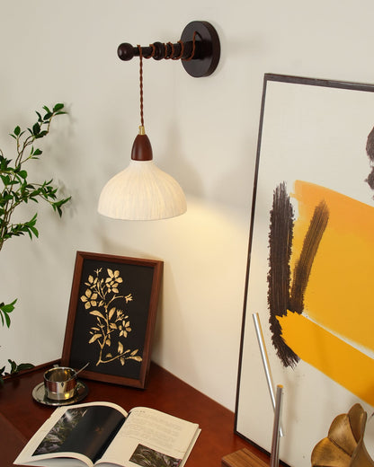 Soren Wall Lamp - Handmade White Rice Paper Shade, Walnut Wood
