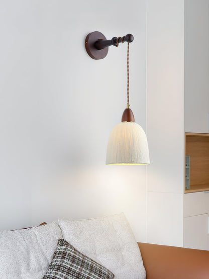 Soren Wall Lamp - Handmade White Rice Paper Shade, Walnut Wood