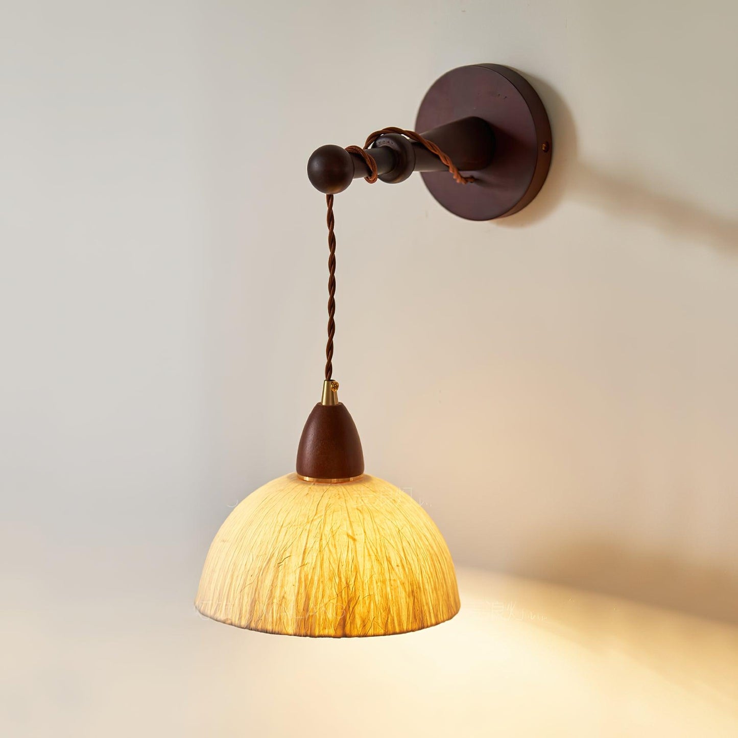 Soren Wall Lamp - Handmade White Rice Paper Shade, Walnut Wood