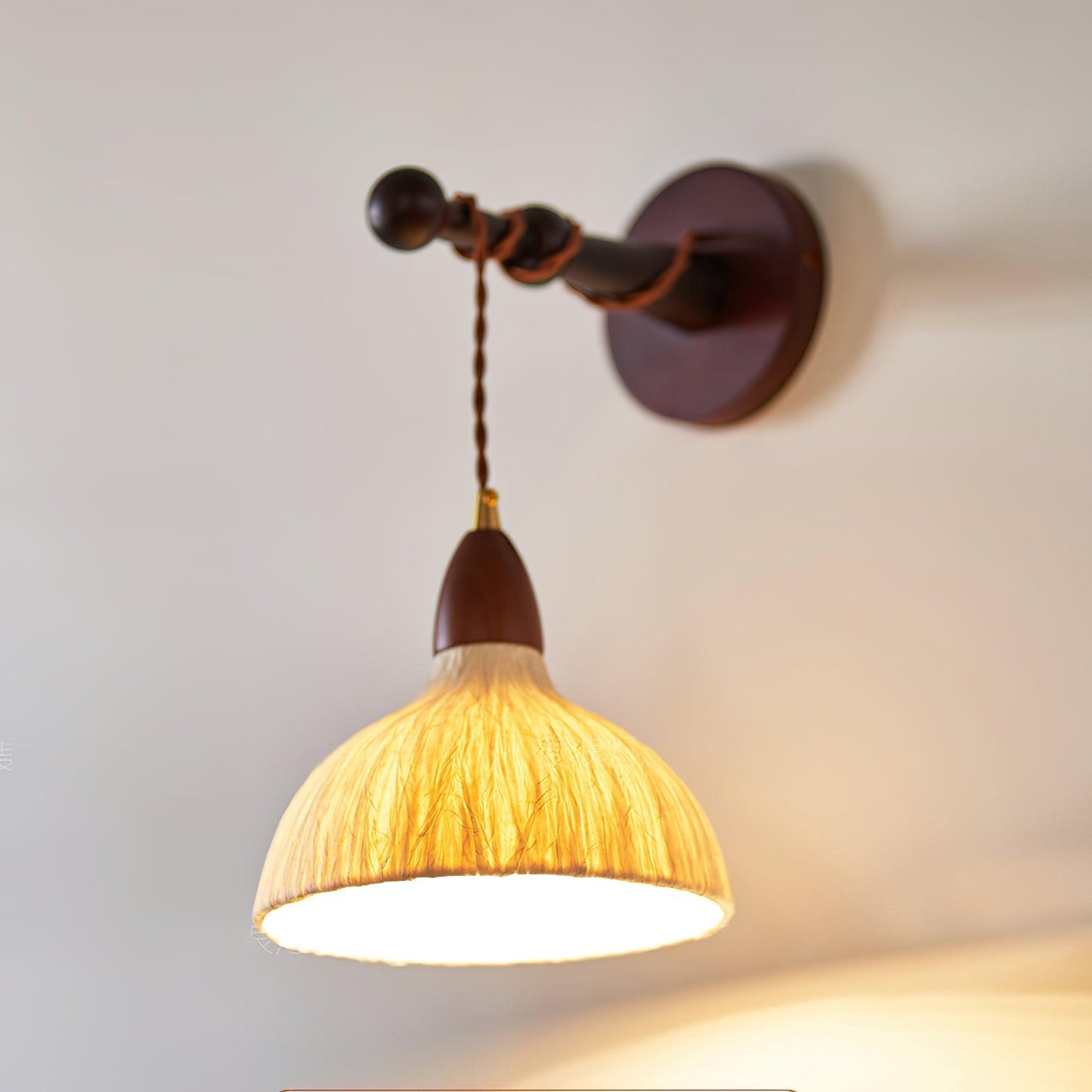 Soren Wall Lamp - Handmade White Rice Paper Shade, Walnut Wood