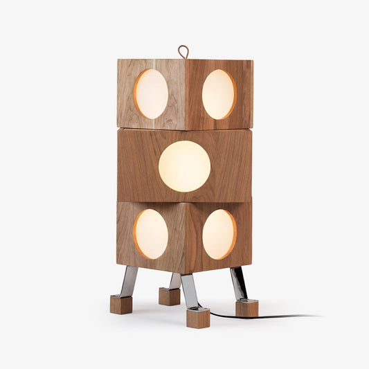 Square Robot Floor Lamp - LED Cherry Wood Design, Indoor Use