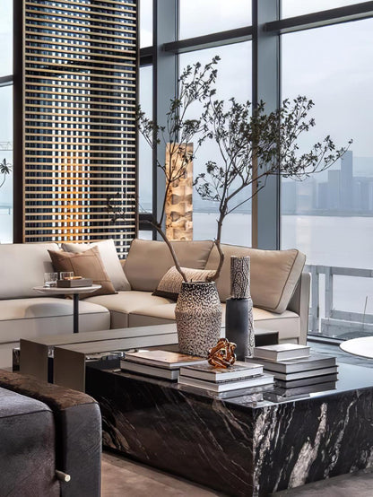 Stacked Alabaster Squares Floor Lamp with LED Light