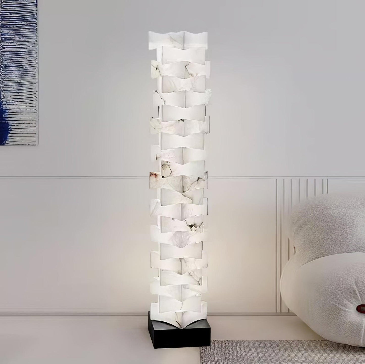 Stacked Alabaster Squares Floor Lamp with LED Light