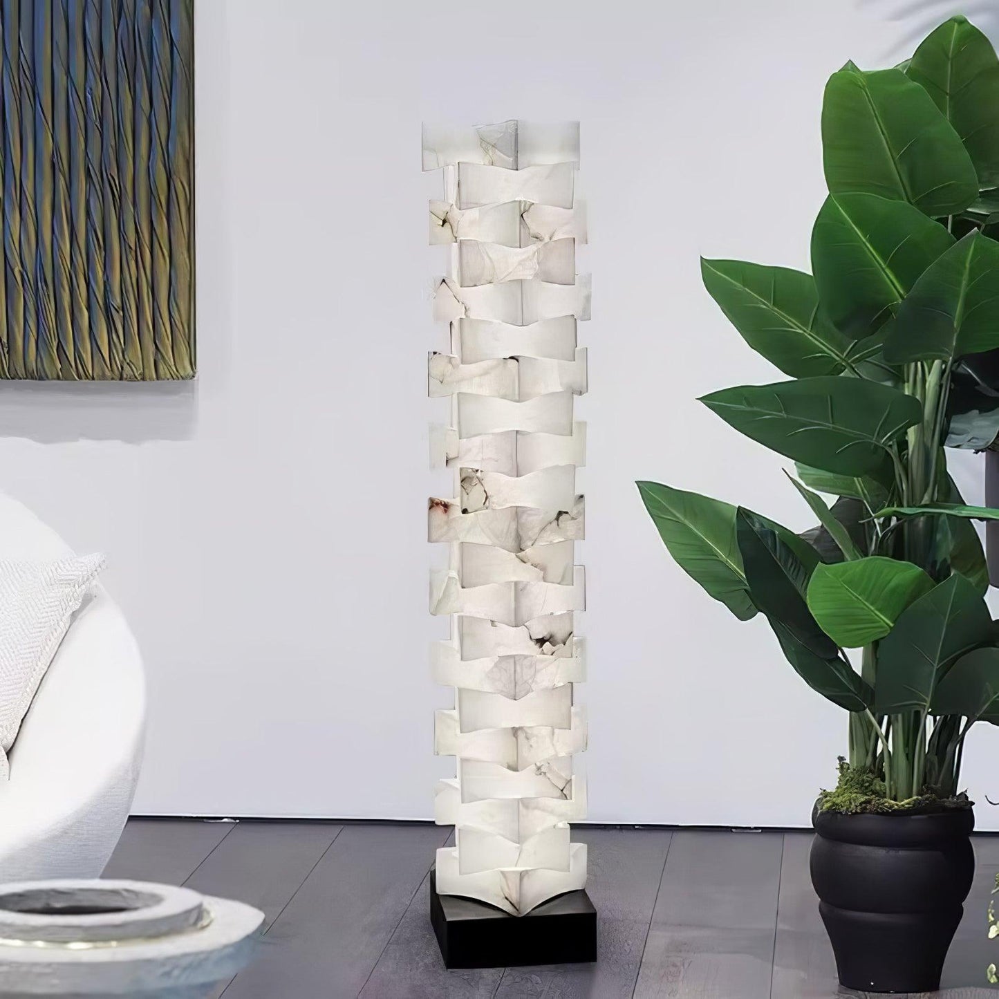 Stacked Alabaster Squares Floor Lamp with LED Light