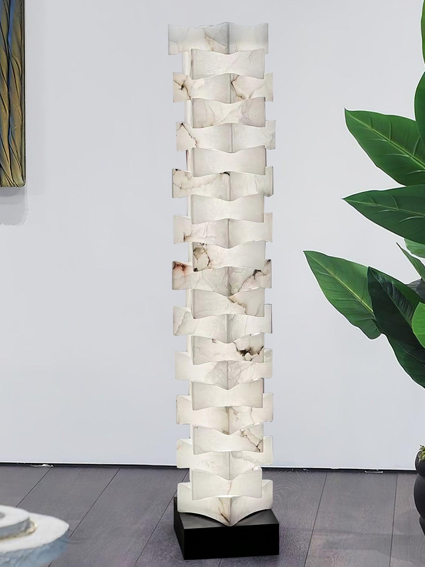 Stacked Alabaster Squares Floor Lamp with LED Light