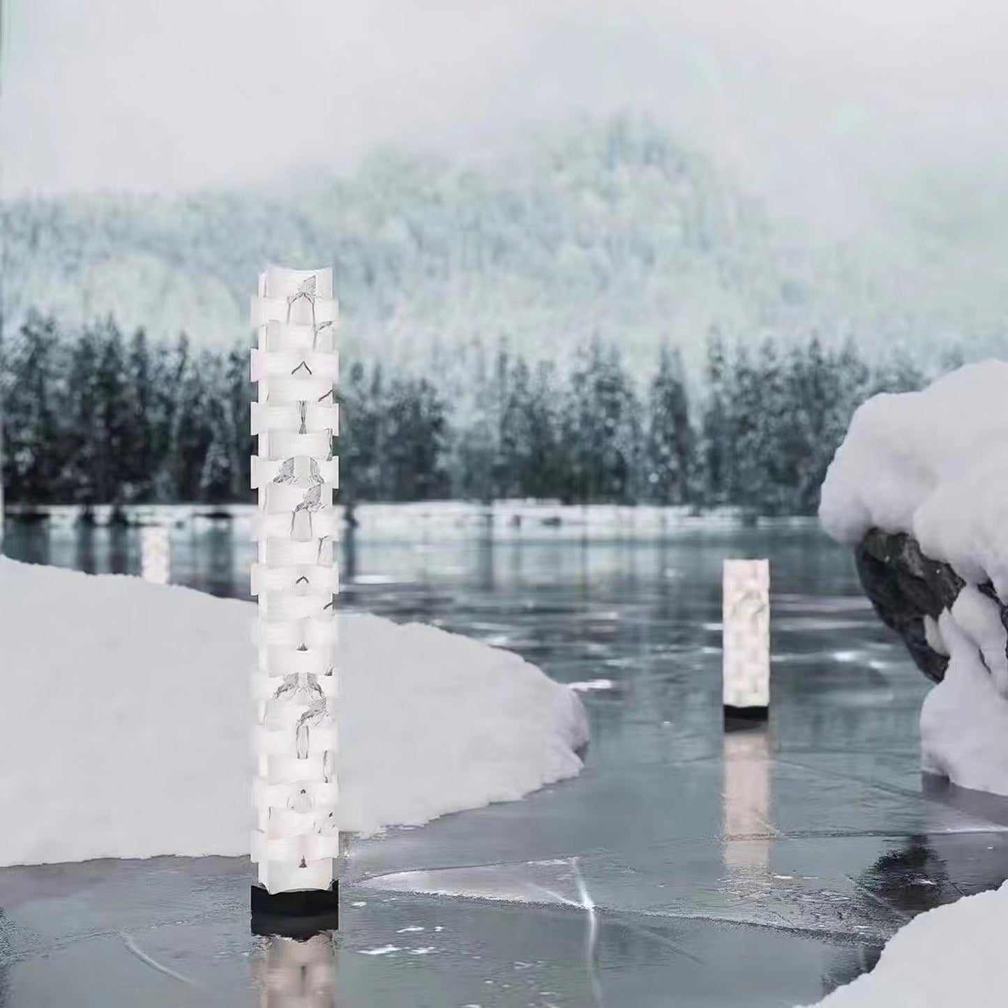 Stacked Alabaster Squares Floor Lamp with LED Light