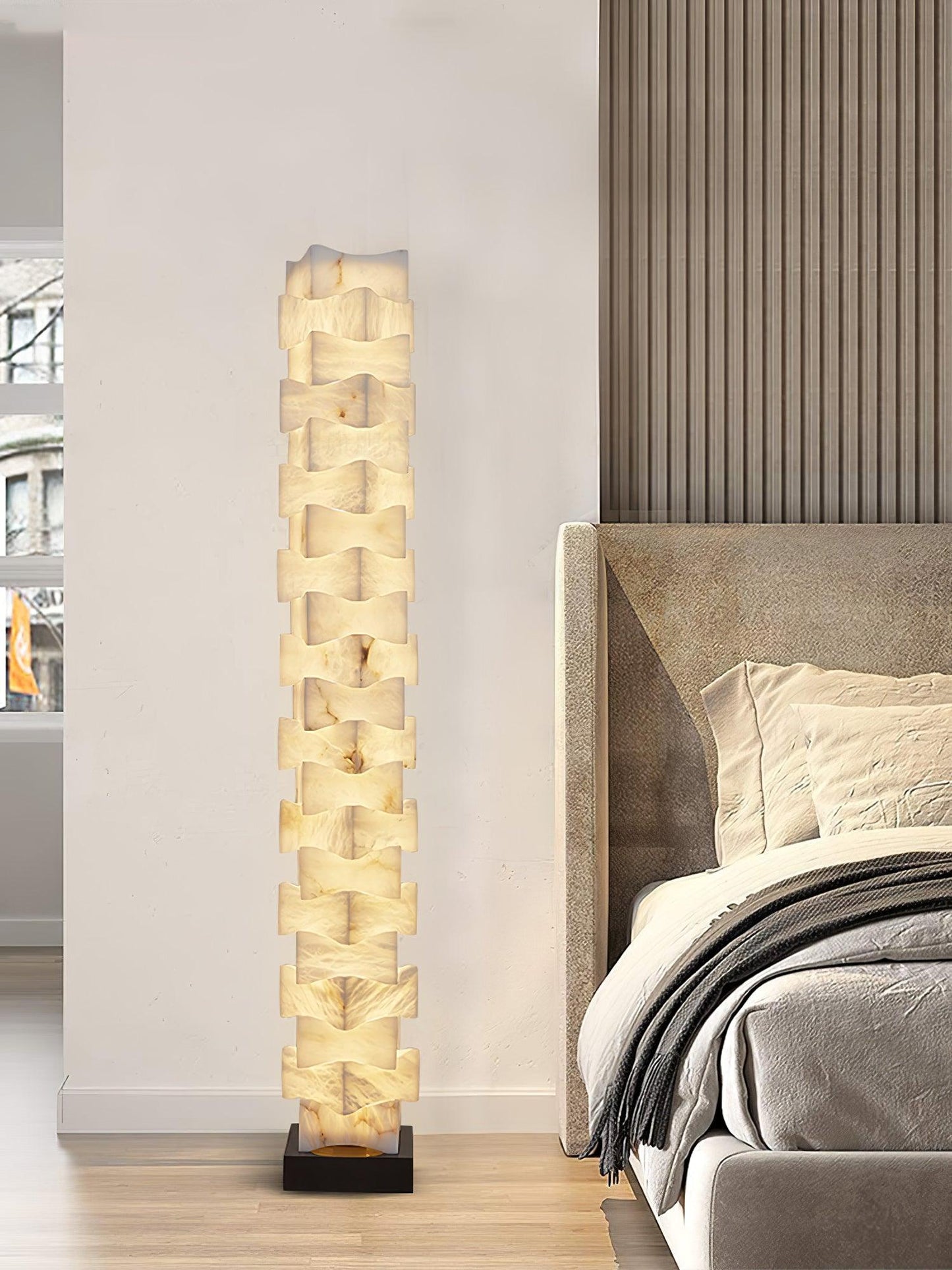 Stacked Alabaster Squares Floor Lamp with LED Light