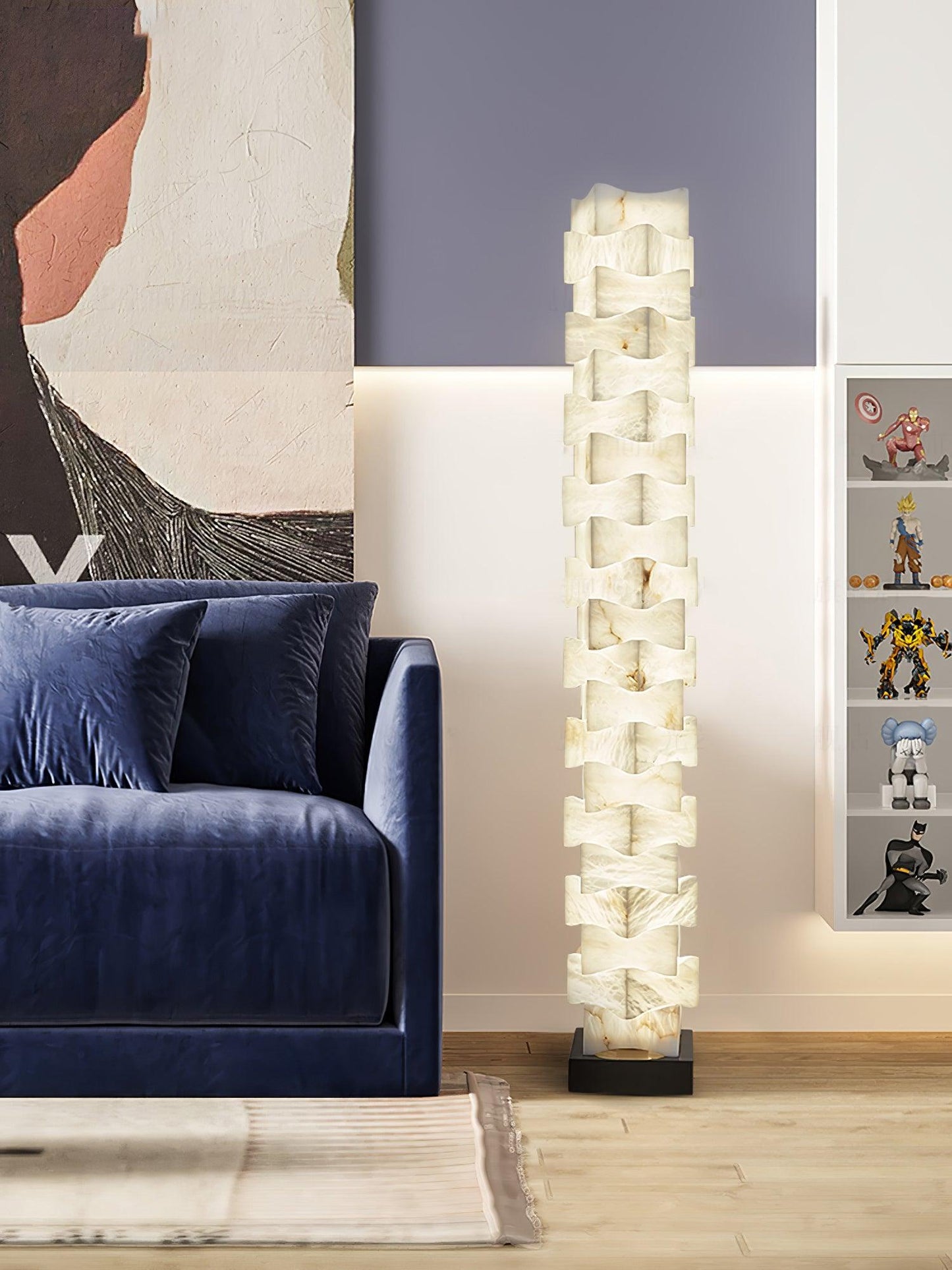 Stacked Alabaster Squares Floor Lamp with LED Light