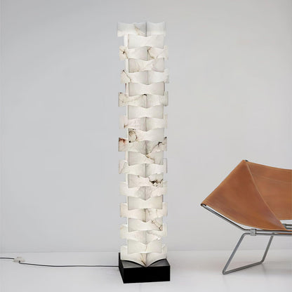 Stacked Alabaster Squares Floor Lamp with LED Light