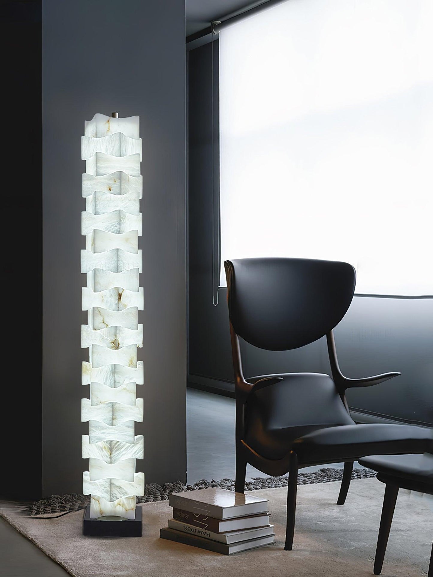 Stacked Alabaster Squares Floor Lamp with LED Light