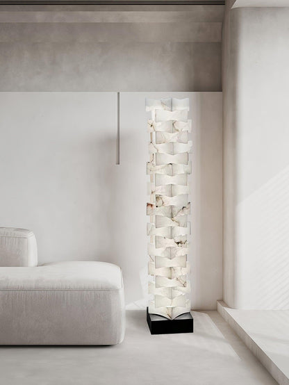 Stacked Alabaster Squares Floor Lamp with LED Light