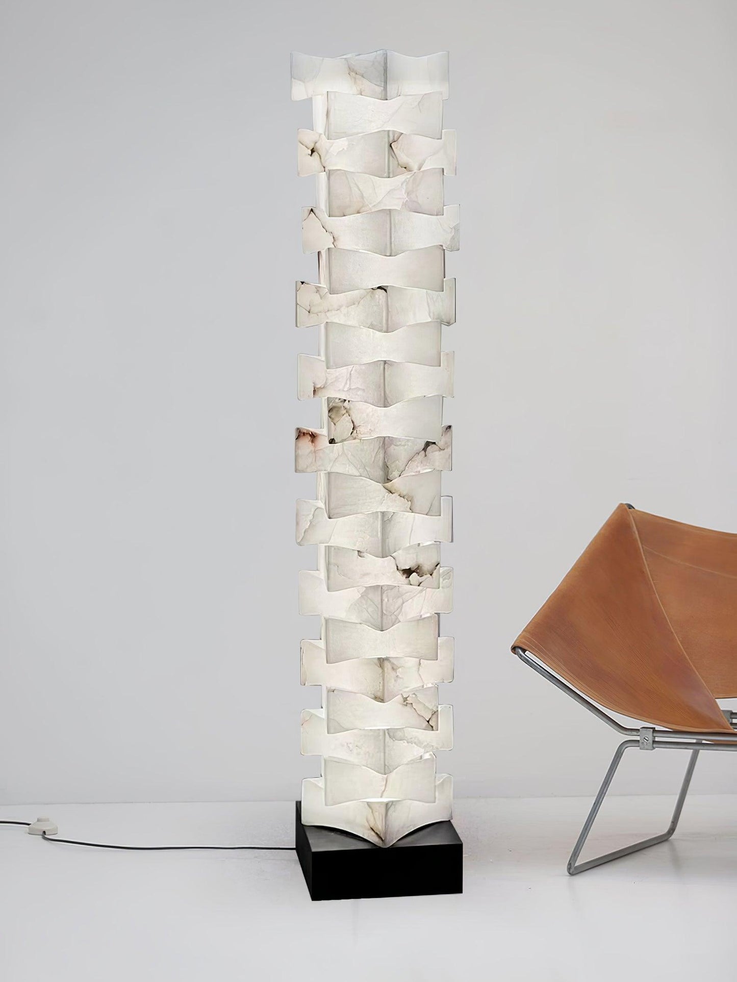 Stacked Alabaster Squares Floor Lamp with LED Light