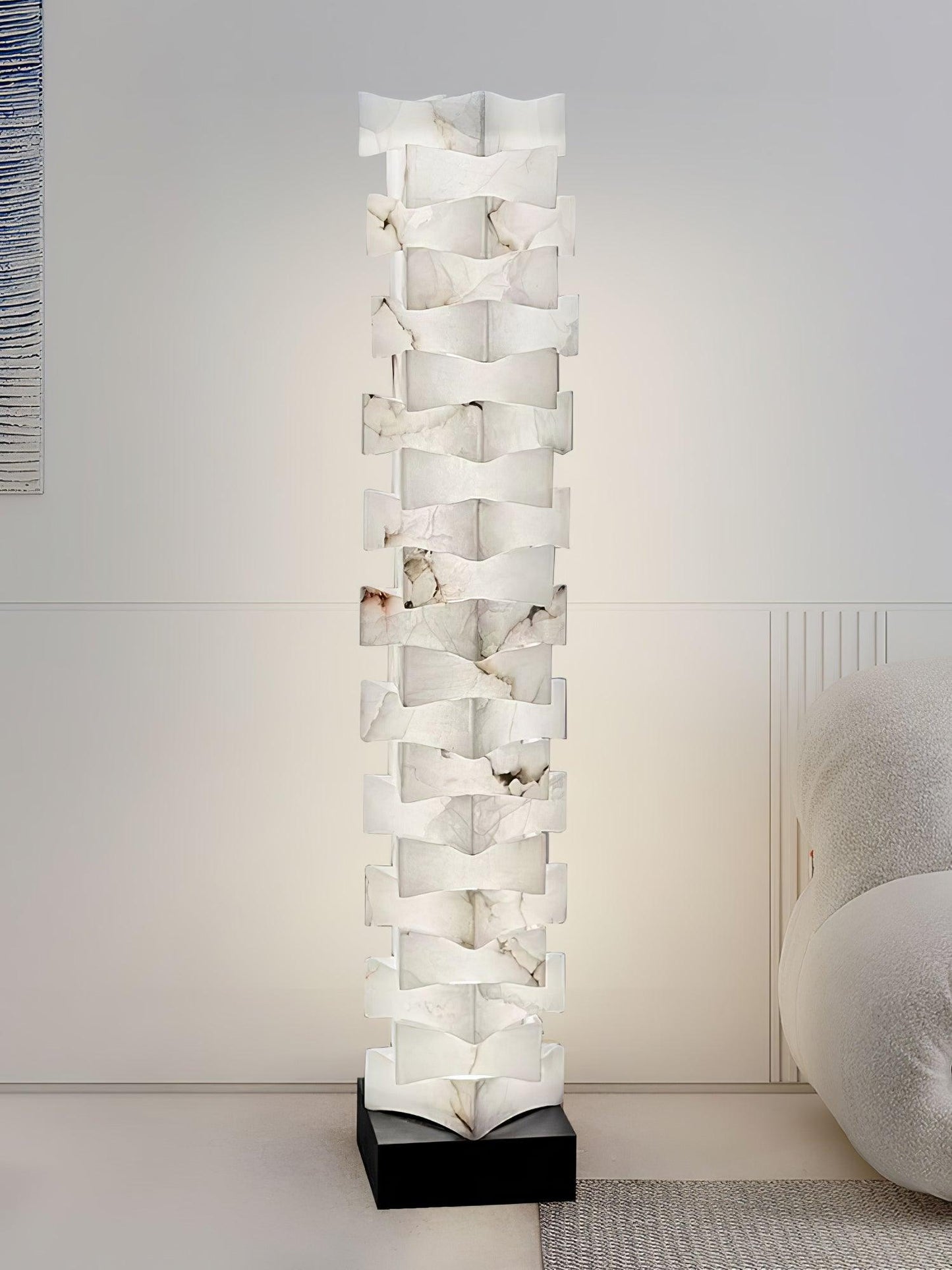 Stacked Alabaster Squares Floor Lamp with LED Light