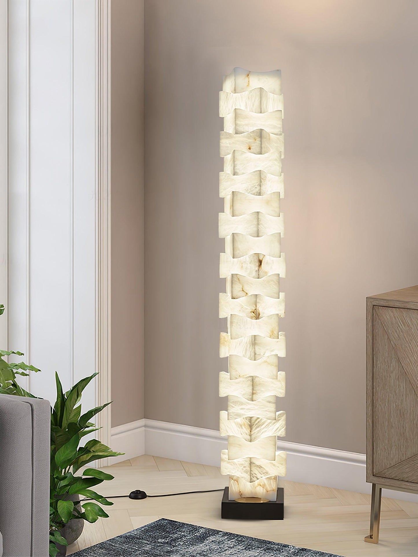 Stacked Alabaster Squares Floor Lamp with LED Light