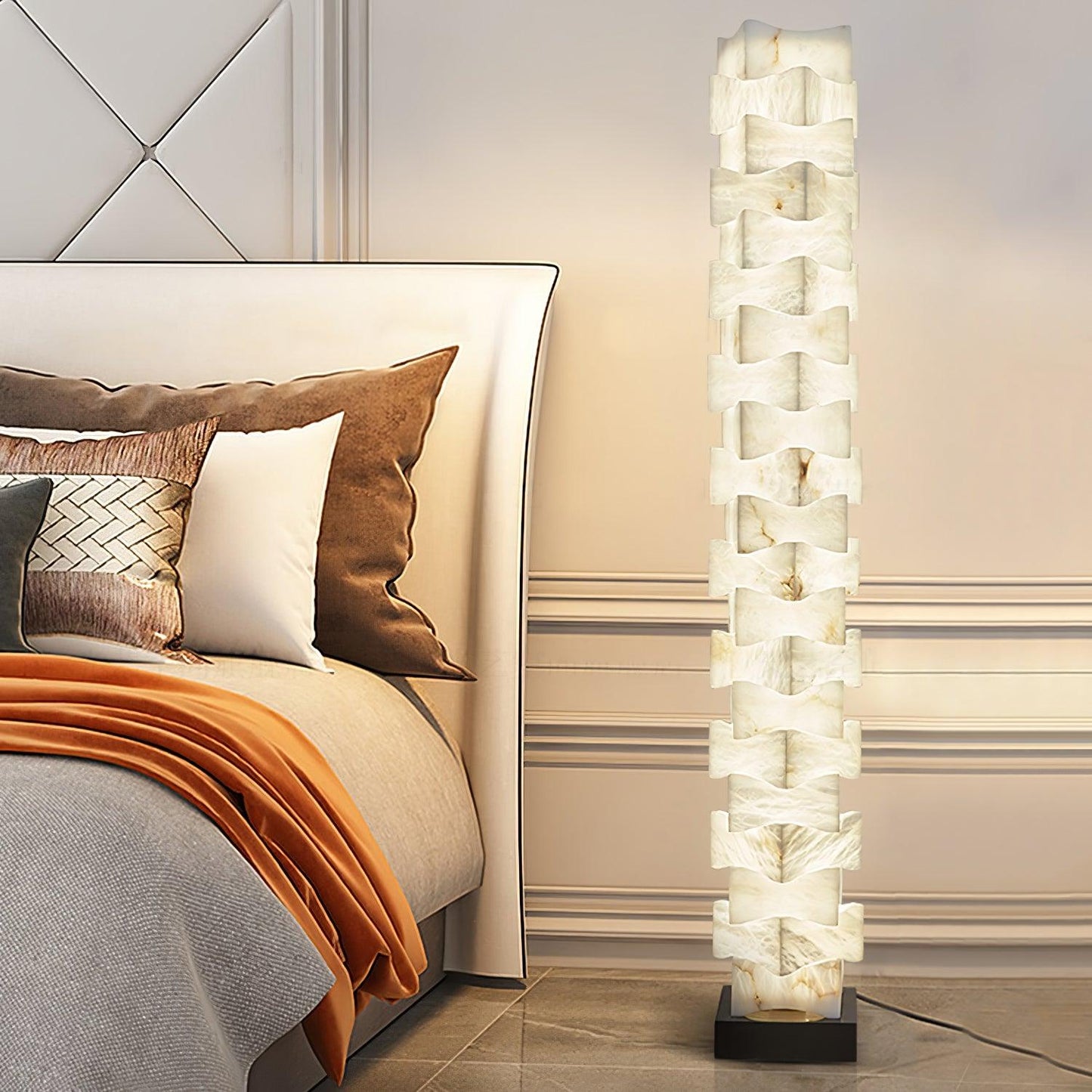 Stacked Alabaster Squares Floor Lamp with LED Light