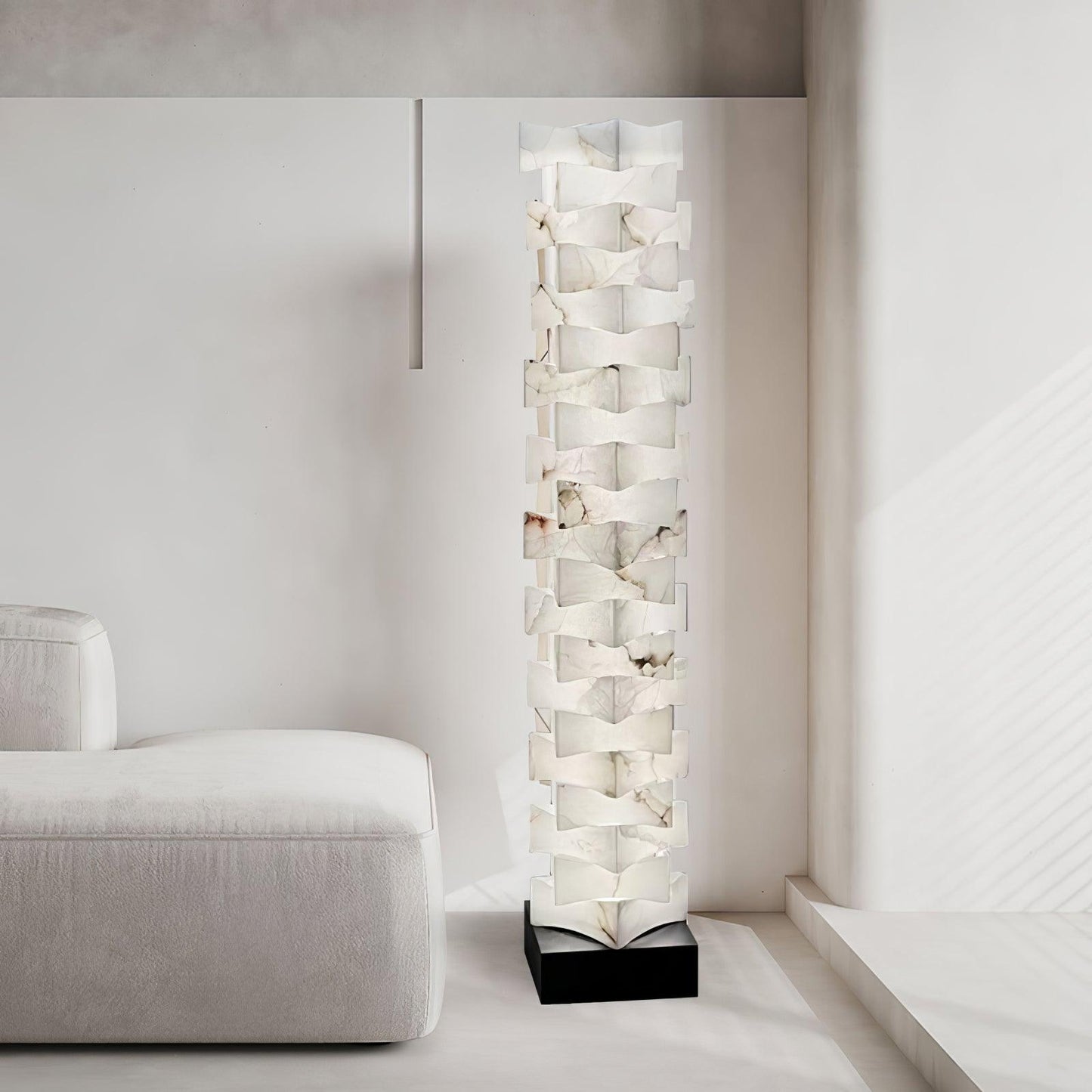 Stacked Alabaster Squares Floor Lamp with LED Light