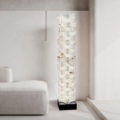 Stacked Alabaster Squares Floor Lamp with LED Light