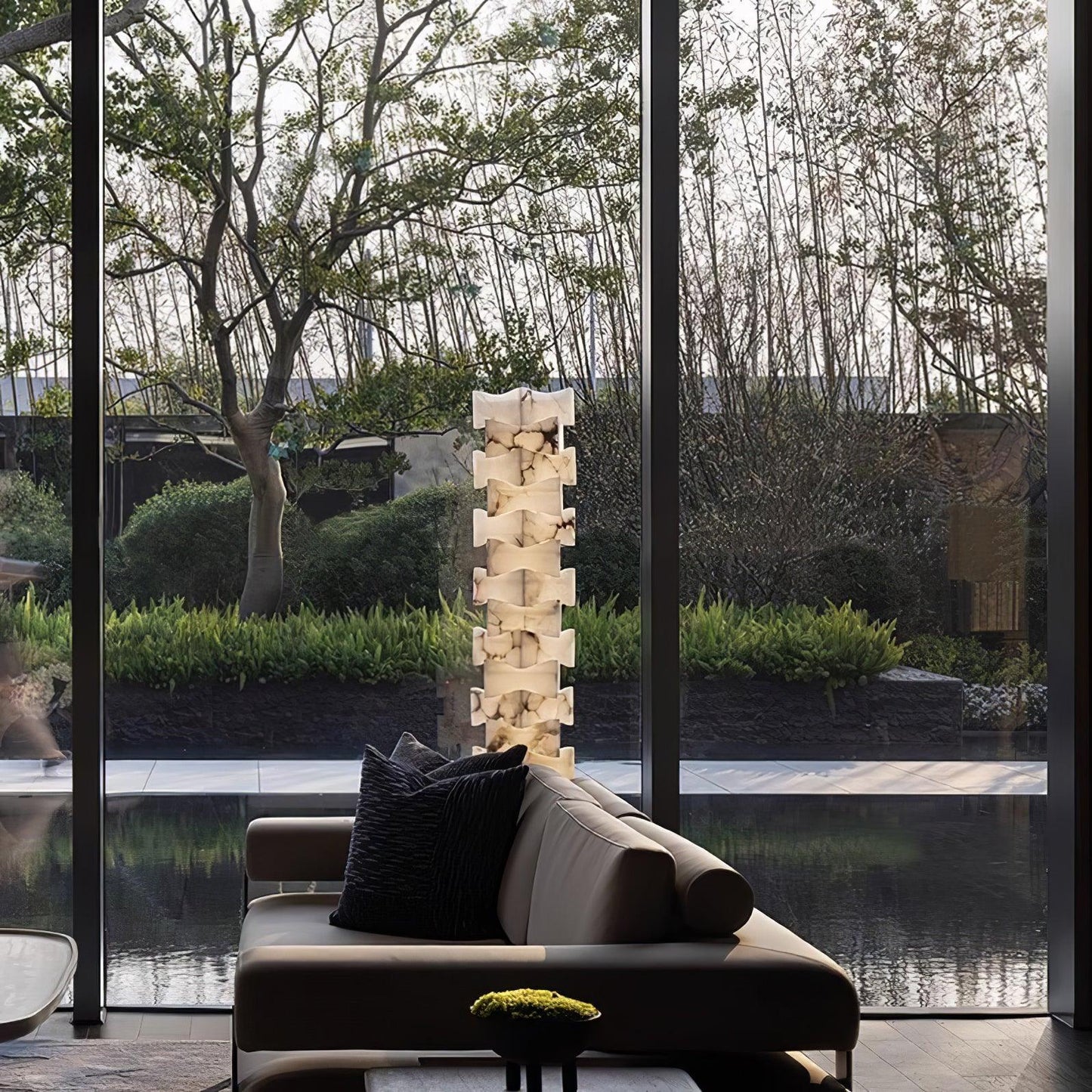 Stacked Alabaster Squares Floor Lamp with LED Light