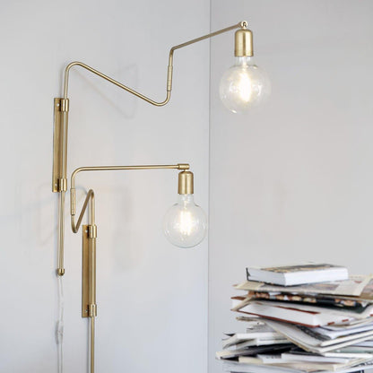 Swing Wall Lamp Set of 2, Industrial LED Design, Brass Finish