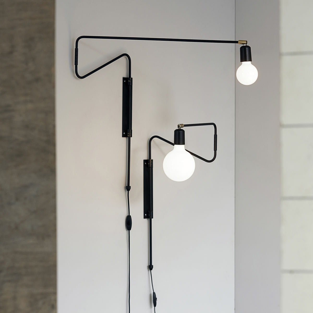 Swing Wall Lamp Set of 2, Industrial LED Design, Brass Finish