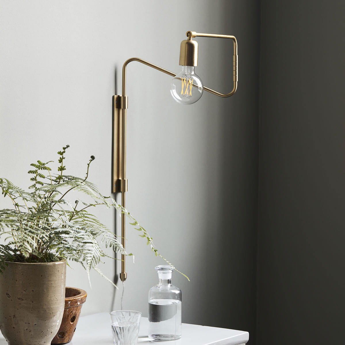 Swing Wall Lamp Set of 2, Industrial LED Design, Brass Finish