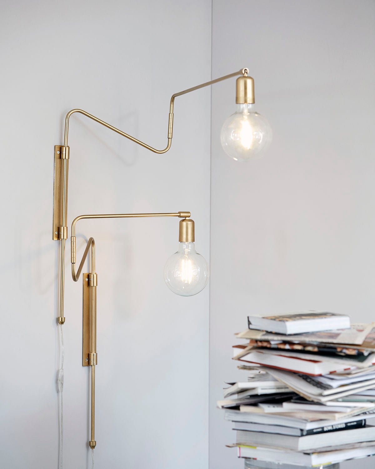 Swing Wall Lamp Set of 2, Industrial LED Design, Brass Finish