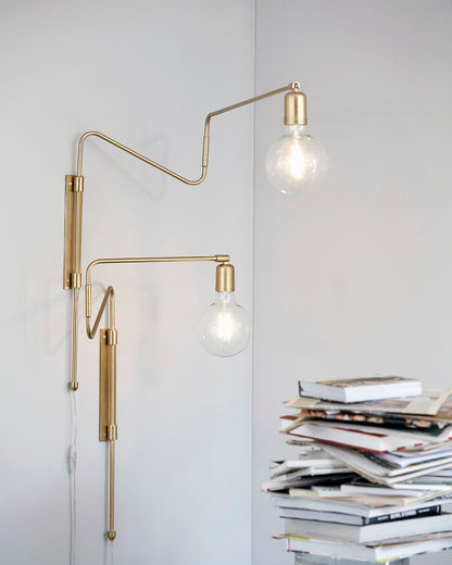 Swing Wall Lamp Set of 2, Industrial LED Design, Brass Finish