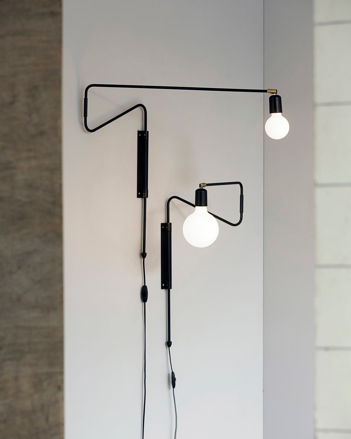 Swing Wall Lamp Set of 2, Industrial LED Design, Brass Finish
