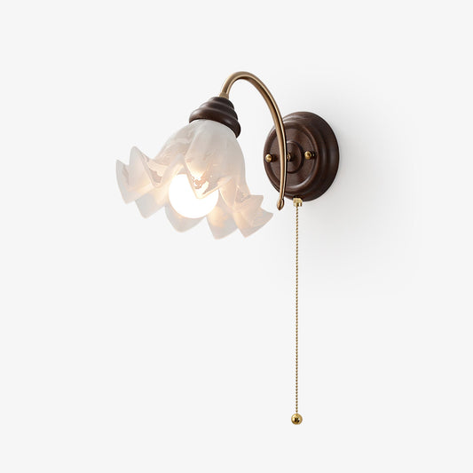 Sylphine Wall Lamp - Vintage Brass Arm, Ruffled Glass Shade