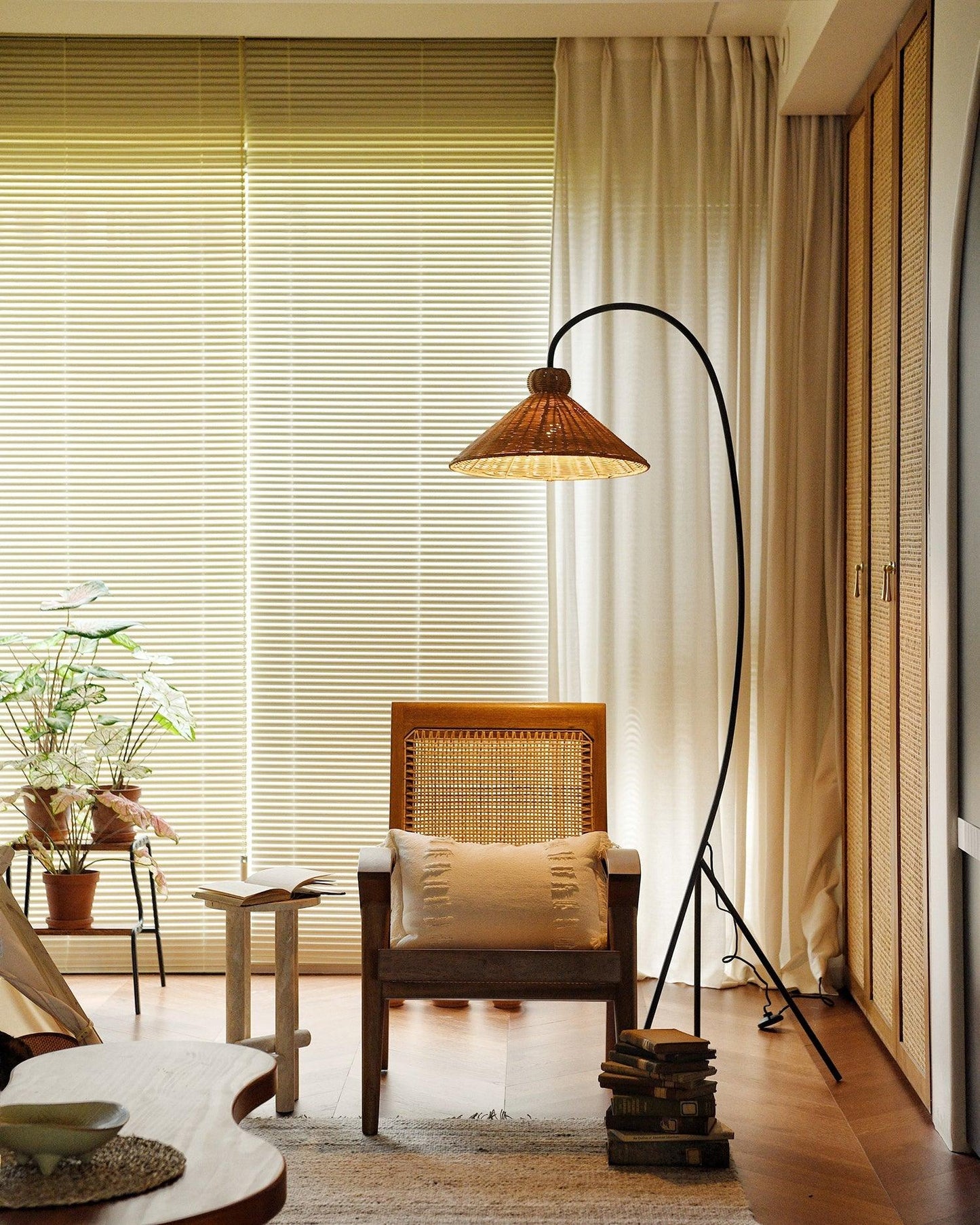 Tana Woven Floor Lamp with Rattan Shade and LED Option