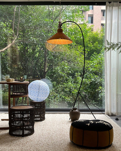 Tana Woven Floor Lamp with Rattan Shade and LED Option