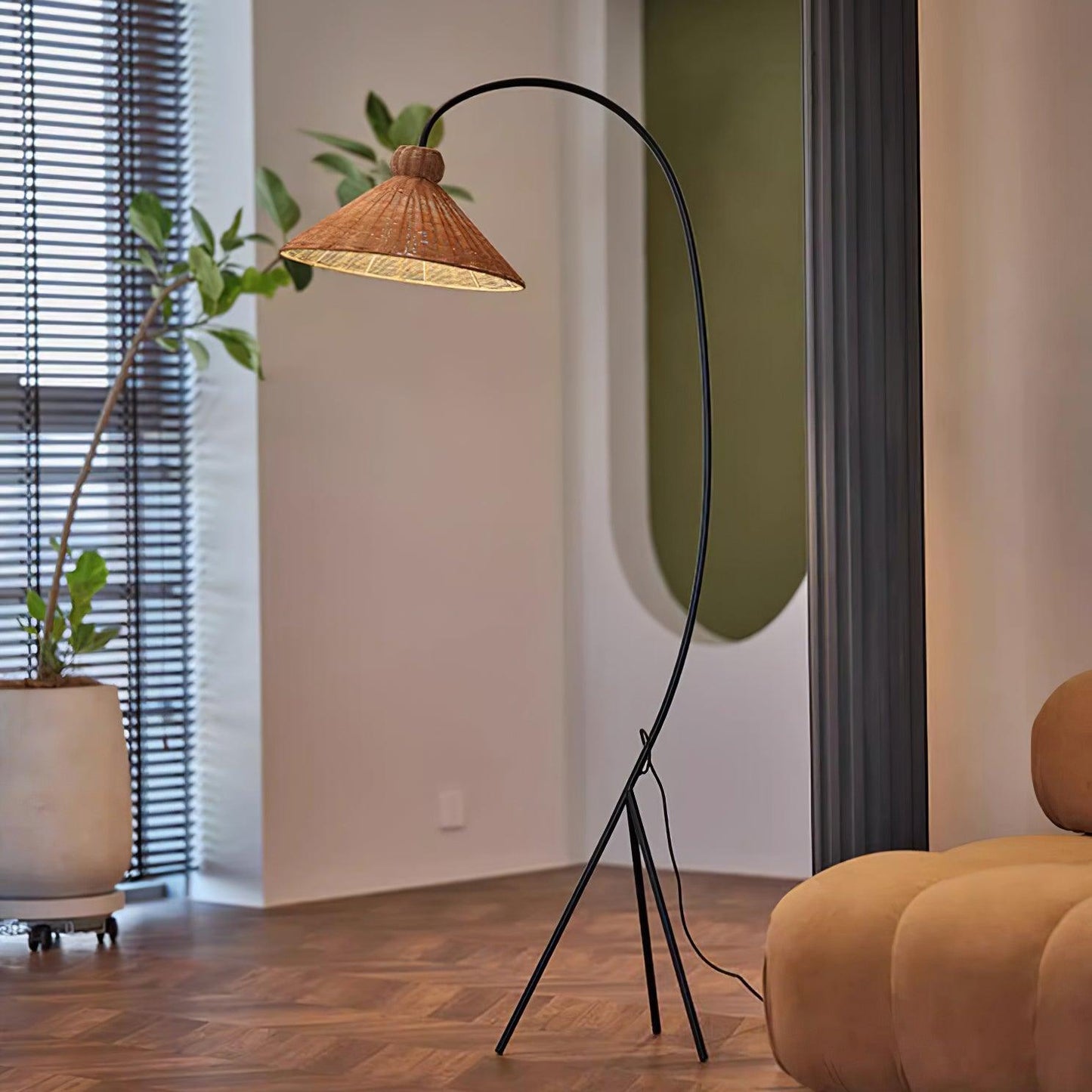 Tana Woven Floor Lamp with Rattan Shade and LED Option
