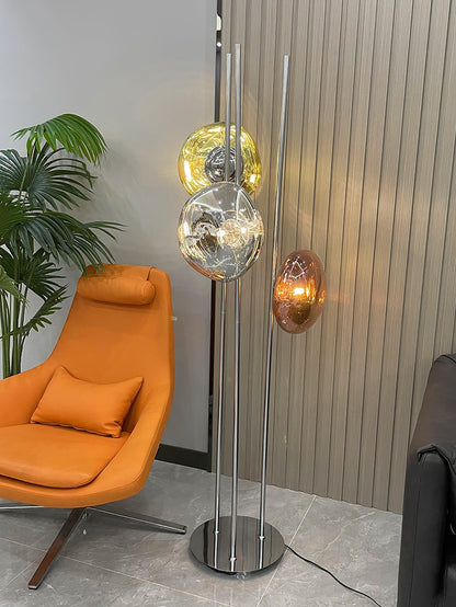 Three Lava Glass Floor Lamp with Chrome Frame and LED