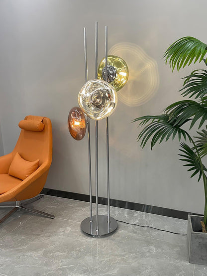 Three Lava Glass Floor Lamp with Chrome Frame and LED