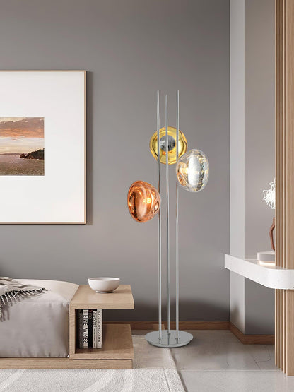 Three Lava Glass Floor Lamp with Chrome Frame and LED