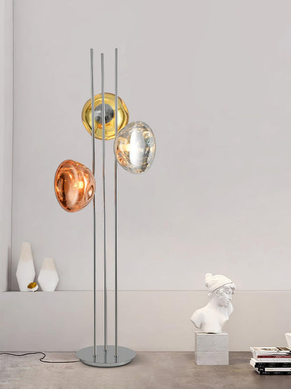 Three Lava Glass Floor Lamp with Chrome Frame and LED