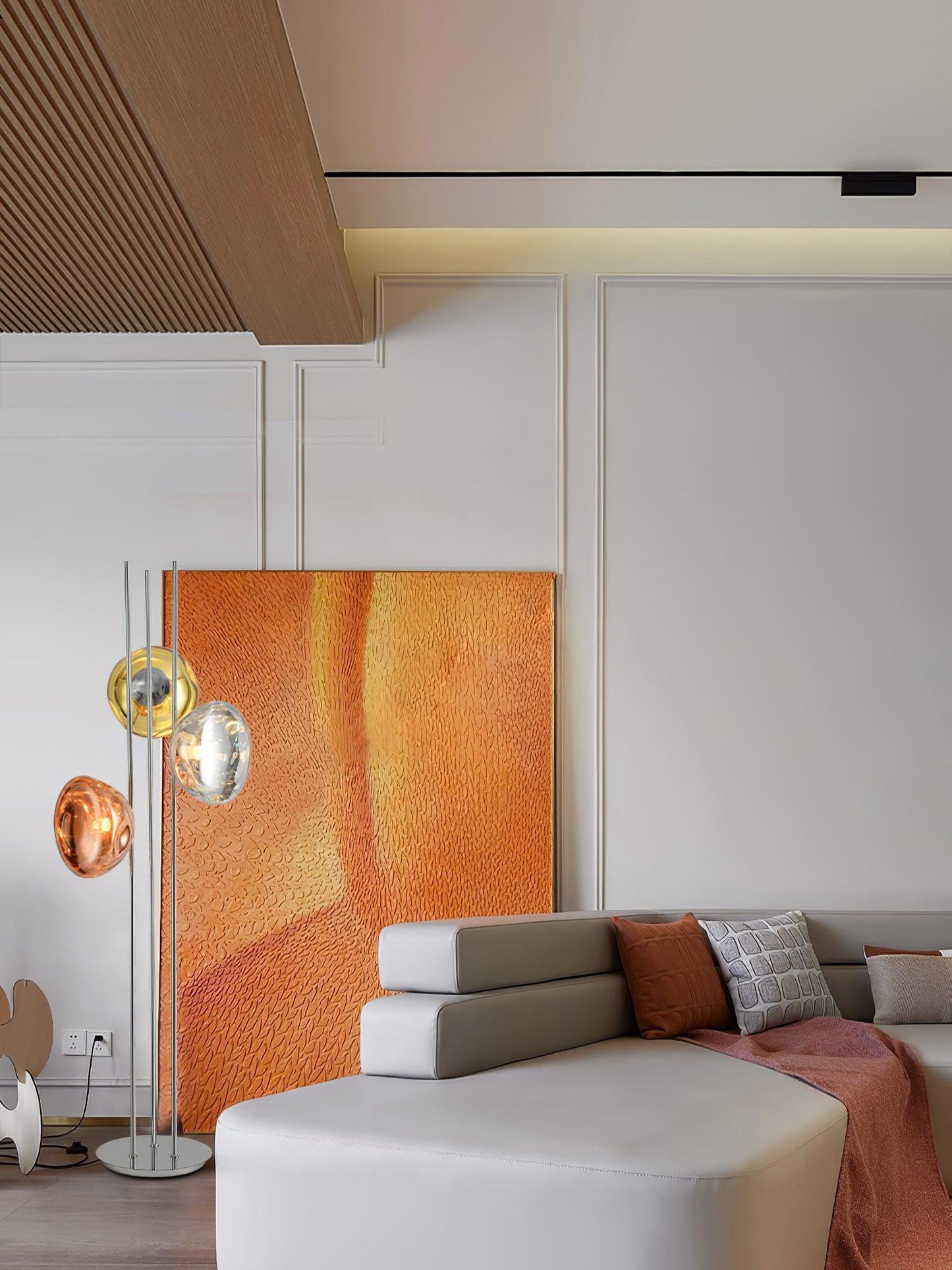 Three Lava Glass Floor Lamp with Chrome Frame and LED