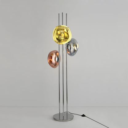 Three Lava Glass Floor Lamp with Chrome Frame and LED