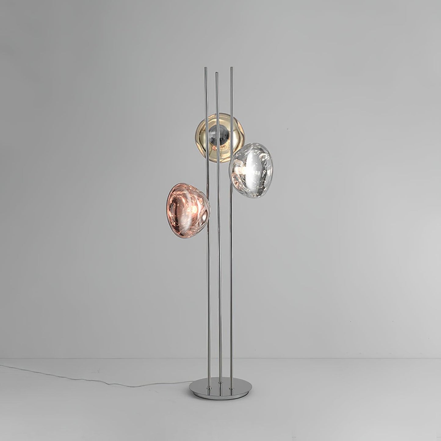 Three Lava Glass Floor Lamp with Chrome Frame and LED