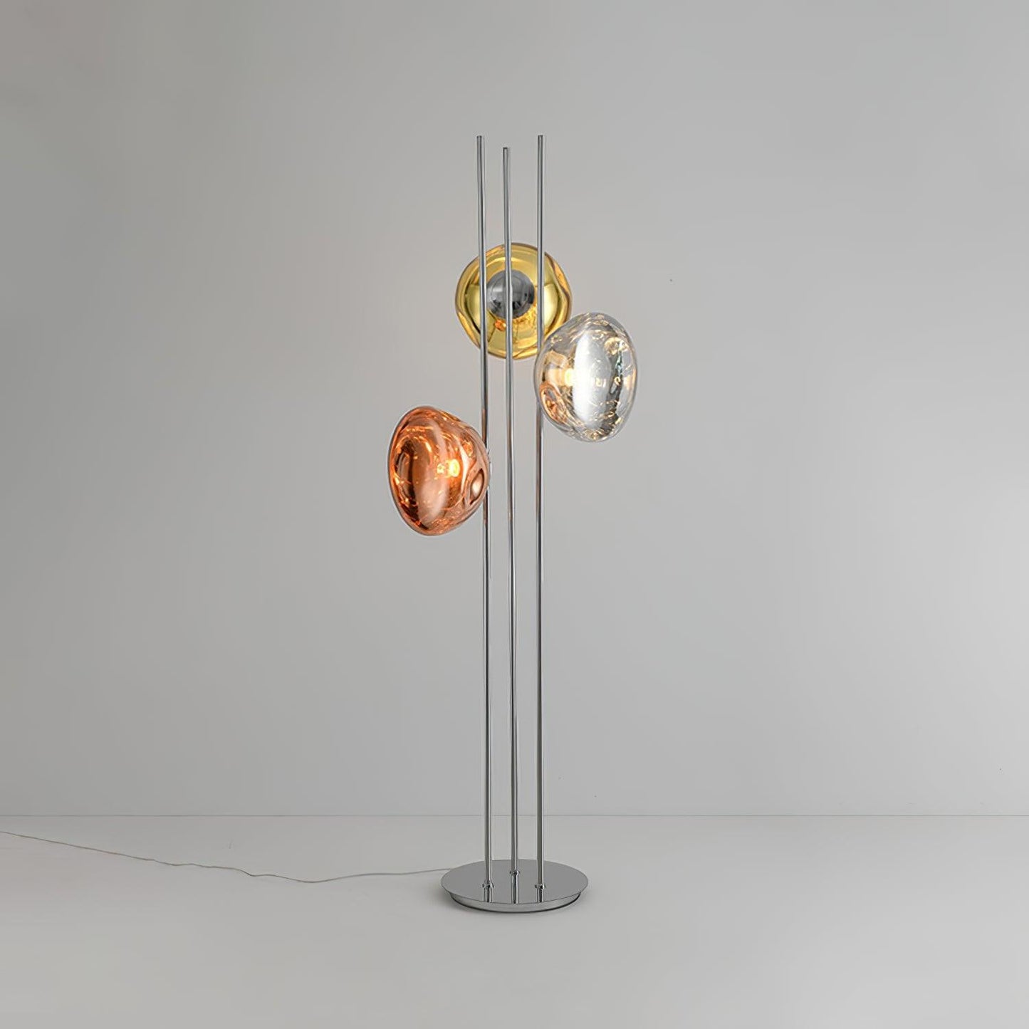 Three Lava Glass Floor Lamp with Chrome Frame and LED