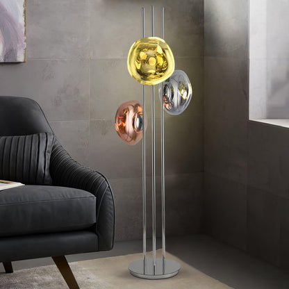 Three Lava Glass Floor Lamp with Chrome Frame and LED