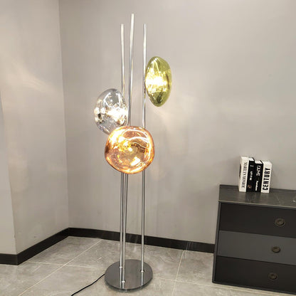 Three Lava Glass Floor Lamp with Chrome Frame and LED