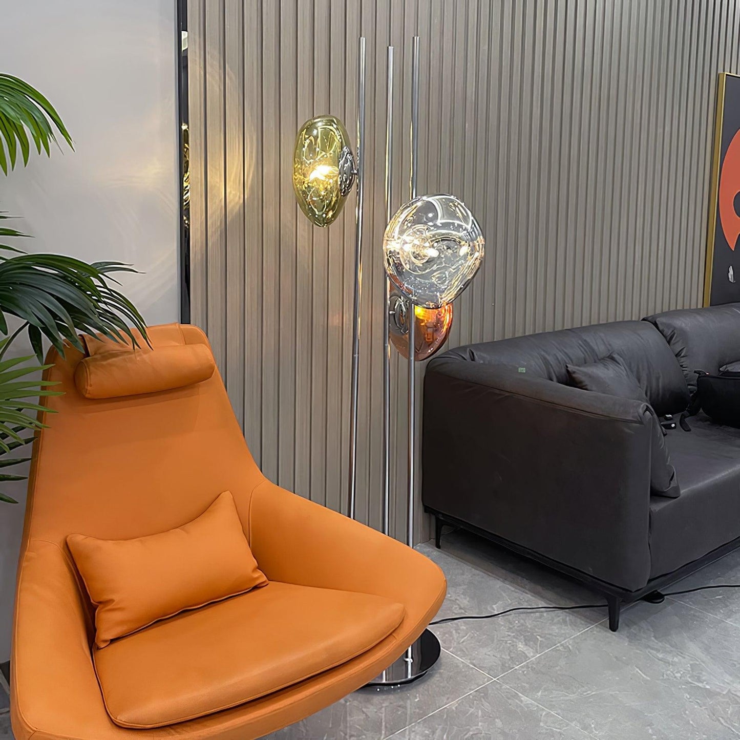 Three Lava Glass Floor Lamp with Chrome Frame and LED