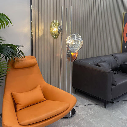 Three Lava Glass Floor Lamp with Chrome Frame and LED