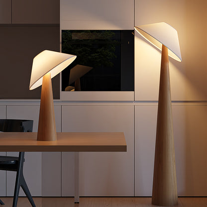 Tilt Hat Wooden Floor Lamp with LED Shade - Indoor Lighting