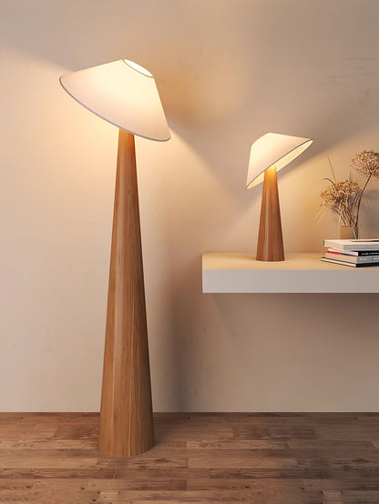 Tilt Hat Wooden Floor Lamp with LED Shade - Indoor Lighting