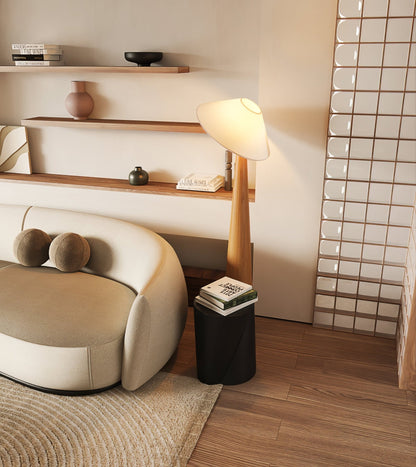 Tilt Hat Wooden Floor Lamp with LED Shade - Indoor Lighting