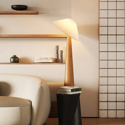 Tilt Hat Wooden Floor Lamp with LED Shade - Indoor Lighting